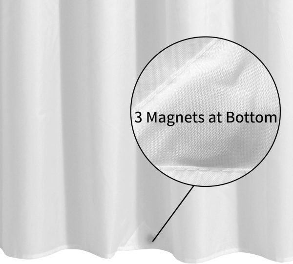 Waterproof Fabric Shower Curtain Liner with 3 Magnets - Soft Hotel Quality Cloth Shower Liner, Light-Weight & Machine Washable - Standard Size 72x72, White - Image 2