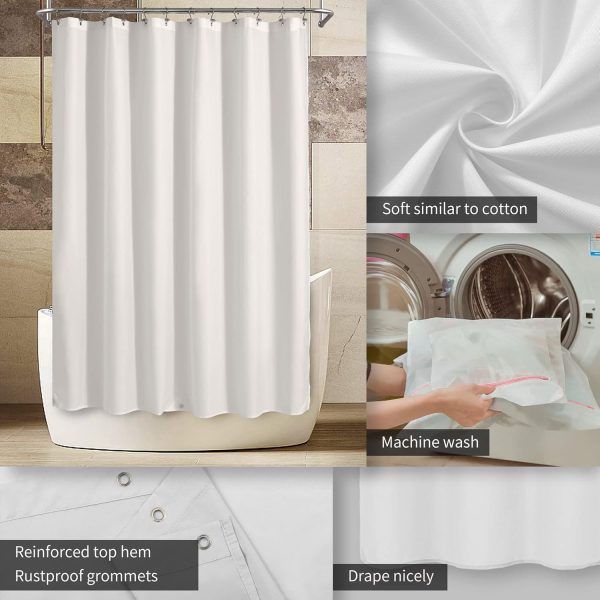 Waterproof Fabric Shower Curtain Liner with 3 Magnets - Soft Hotel Quality Cloth Shower Liner, Light-Weight & Machine Washable - Standard Size 72x72, White - Image 3