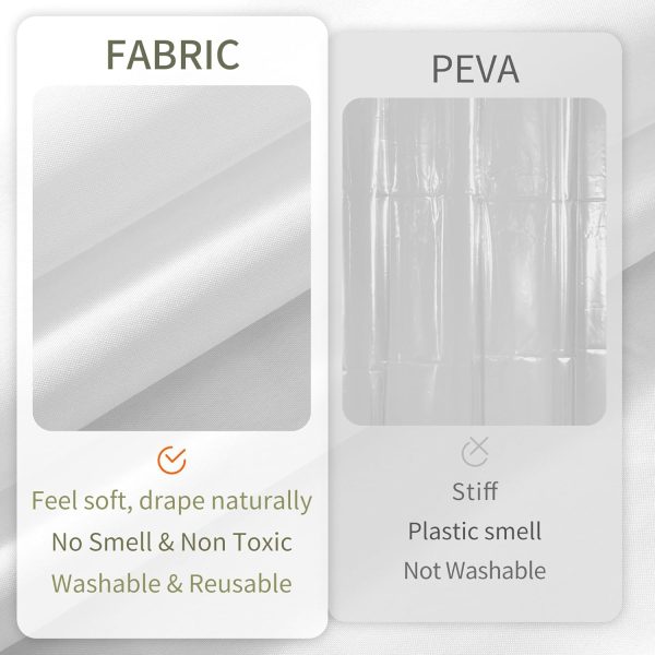 Waterproof Fabric Shower Curtain Liner with 3 Magnets - Soft Hotel Quality Cloth Shower Liner, Light-Weight & Machine Washable - Standard Size 72x72, White - Image 4